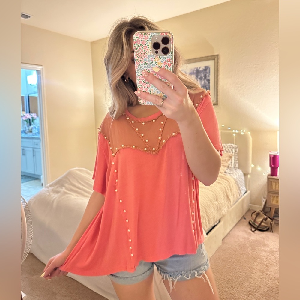 POL - Women's Coral Beaded Top